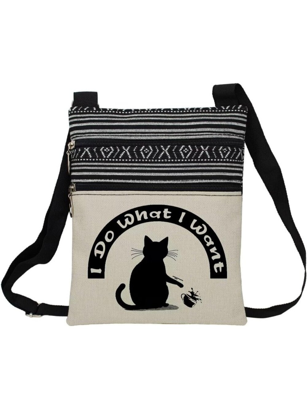 Women Funny Troublemaker Cat Cute Kitten Purse Lover Gift Zipper Crossbody Bag